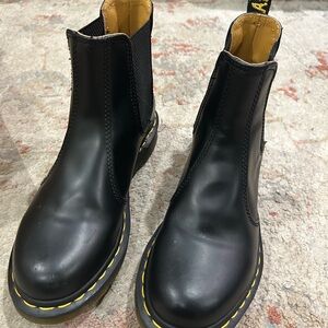 Dr. Martens Black and Yellow Combat Boots with Sturdy Sole